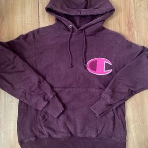 Champion Maroon Hoodie with Pink Logo